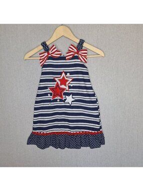 💙 Jenny & Me Girls Fourth of July USA Dress Size 5 Girly Cute Patriotic